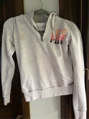 PINK Victoria's Secret Light Gray Half-Zip Hoodie with Pink/Orange Logo